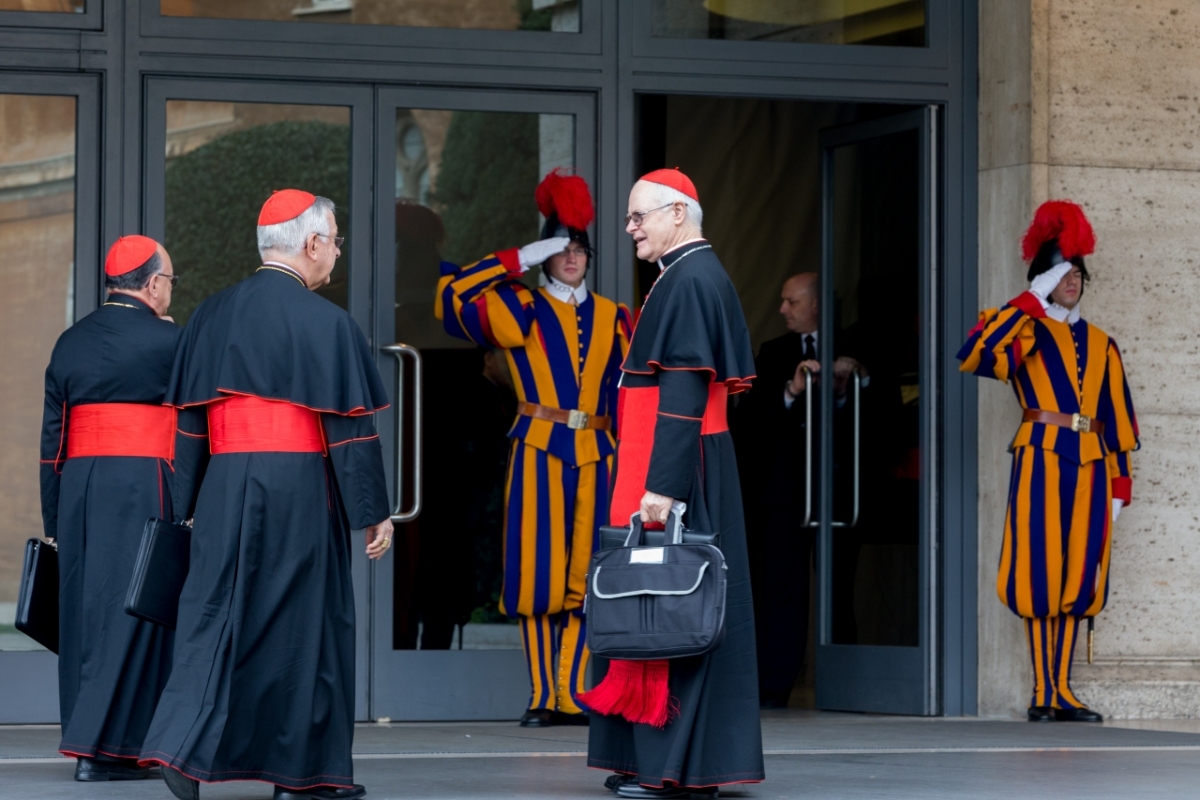 Vatican City : brazilian cardinals - Scherer, Majella agnelo, damasceno -  VII general congregation of Cardinals before the election of Pope Francis. Photo: Gustavo Kralj/Gaudiumpress