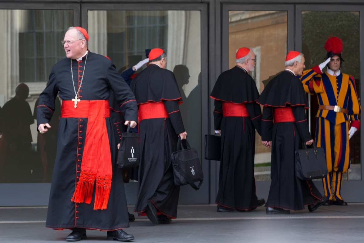 Vatican City: Cardinal Timothy Dolan and American Cardinals enter the IX Congregation of Cardinals, days before the election of Pope Francis. Photo: Gustavo Kralj/GaudiumpressImages