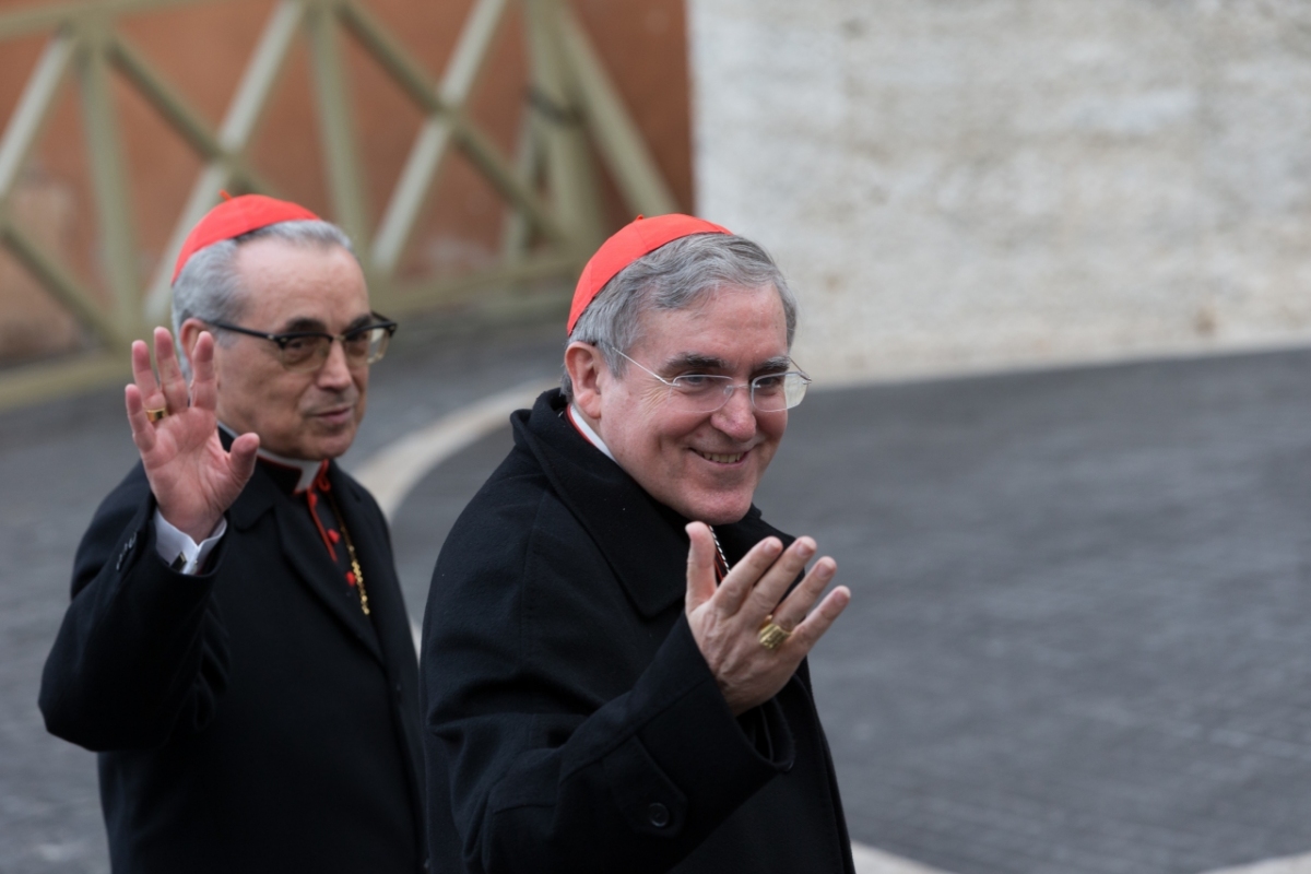 Vatican City: Cardinals Santos Abril y Castelló (Left) and Cardinal Lluís Martínez Sistach from Spain - IX Congregation of Cardinals before the election of Pope Francis. Photo: Gustavo Kralj/GaudiumpressImages