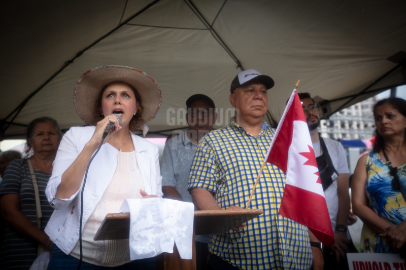 Ontario, Canada: Protesters react to the recent burnings and vandalizing of Churches. The protesters gathered this weekend  at Square One, in Mississauga. Photo: Gustavo Kralj/Gaudiumpress Images